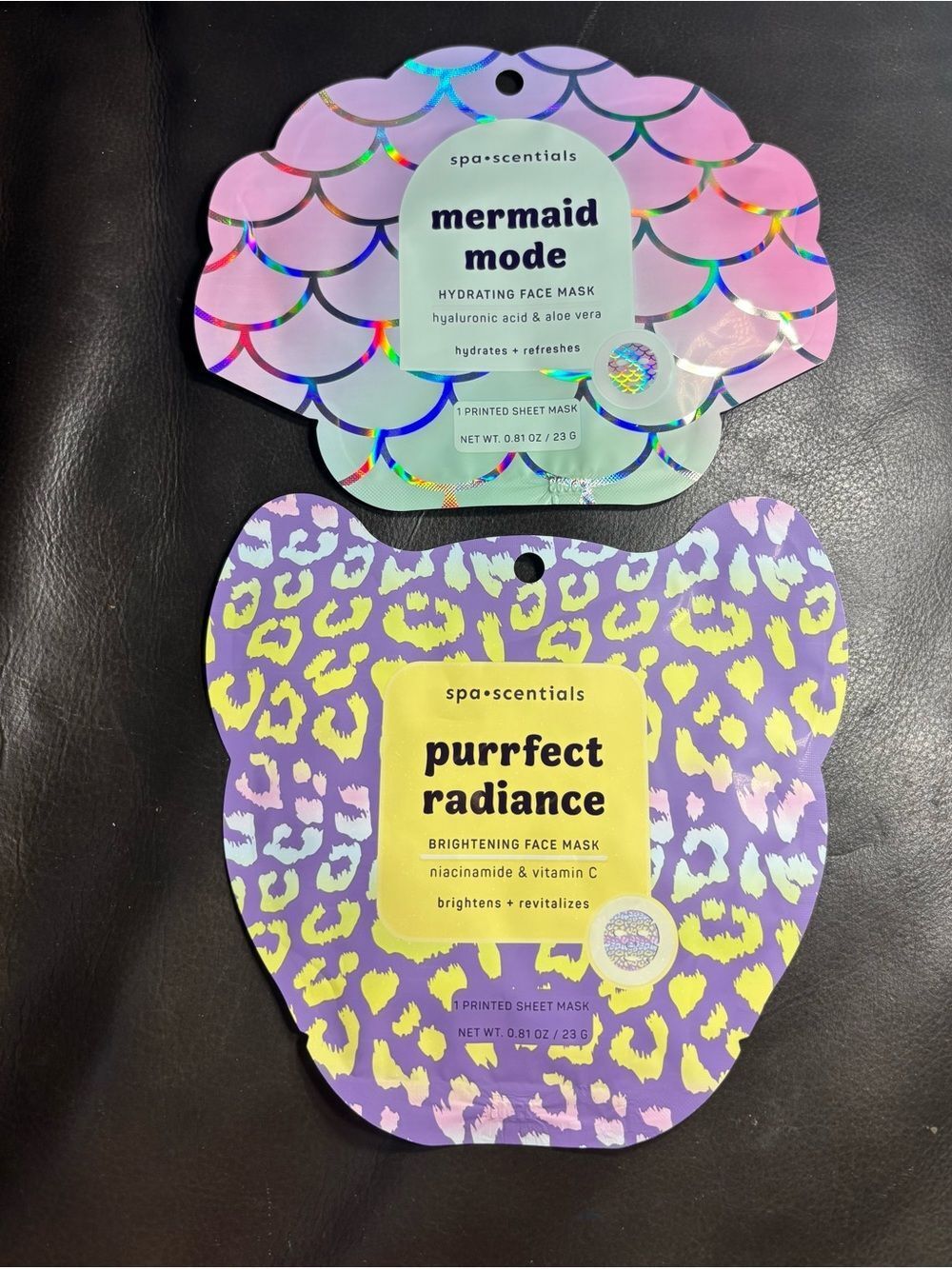 2 New spa•scentials mermaid mode + purrfect radiance Purple Face Masks (2)